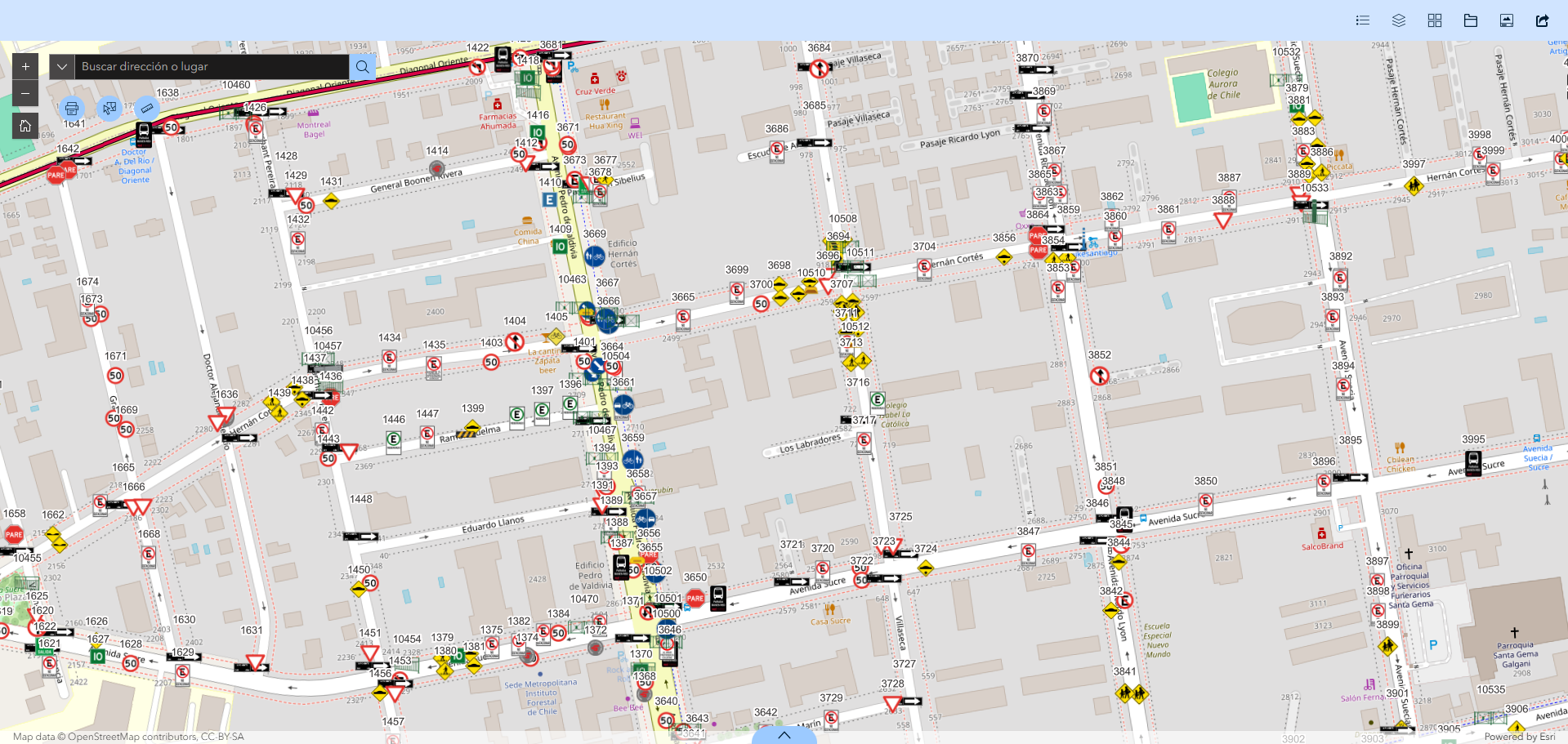Mapa web con inventario georreferenciado de señales de tránsito